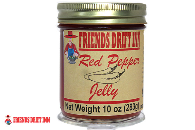 Jar of red pepper jelly by Friends Drift Inn