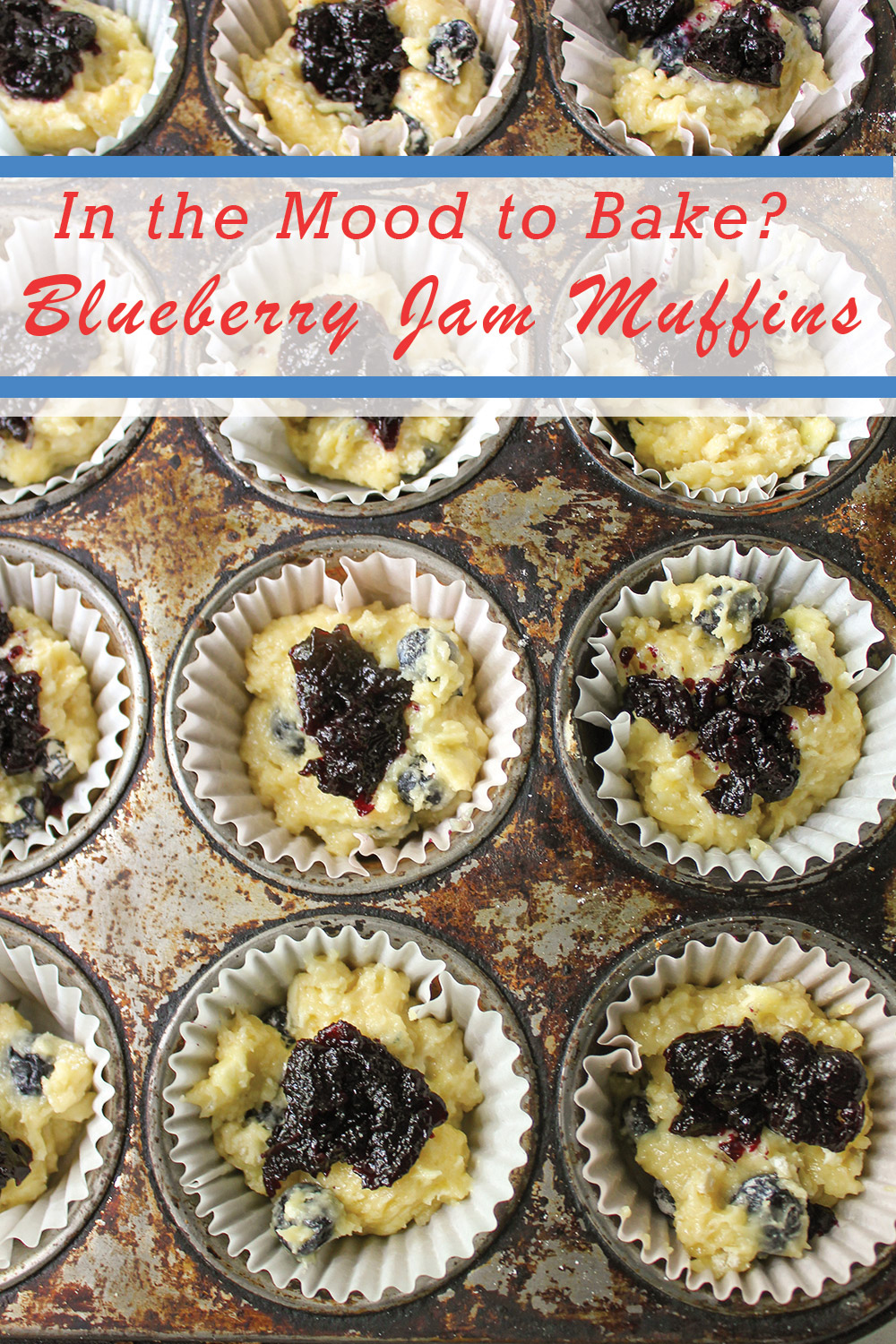 Blueberry muffins with blueberry jam and sugar crust topping