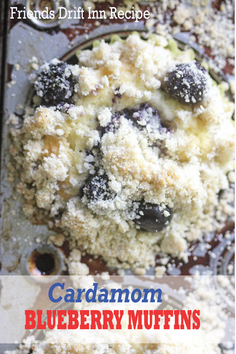 Overhead Shot of Cardamom Blueberry Muffins with Lemon Zest and Crumble Top