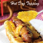 Grilled hot dog with peach habanero jam