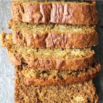 Apple bread loaf sliced overhead shot vertical orientation