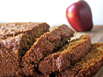 Apple bread sliced loaf with slices maintaining loaf shape reavealing texture