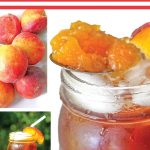 Bourbon Sweet Tea with Peach Jam in Mason Jar with Peaches