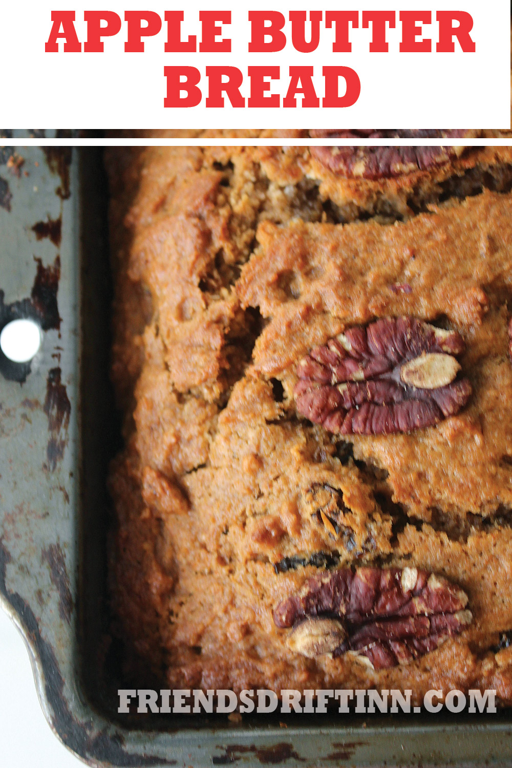 Apple Butter Bread corner and edge in a rustic loaf pan