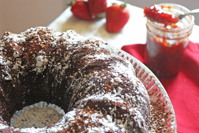 Chocolate Bundt Cake Recipe with Strawberry Jam