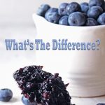 Jam VS Jelly on spoon with Bowl of Blueberries