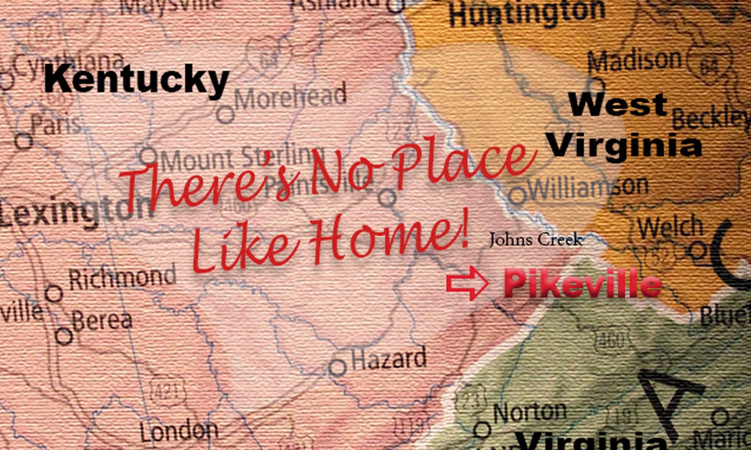 Map showing state lines of Kentucky, West Virginia and Virgina Appalachian Region