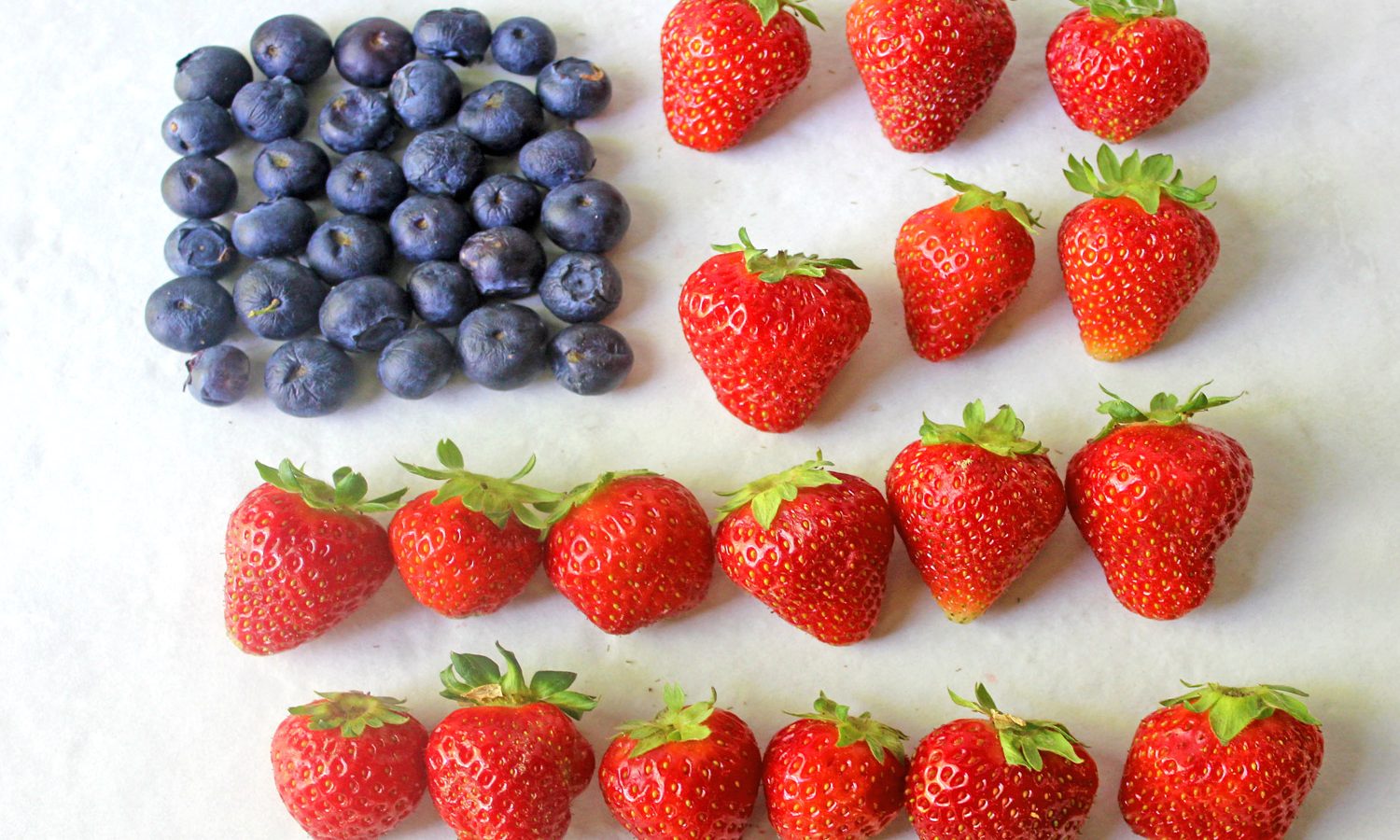 Blueberries and Strawberries making an American Flag for Fourth of July