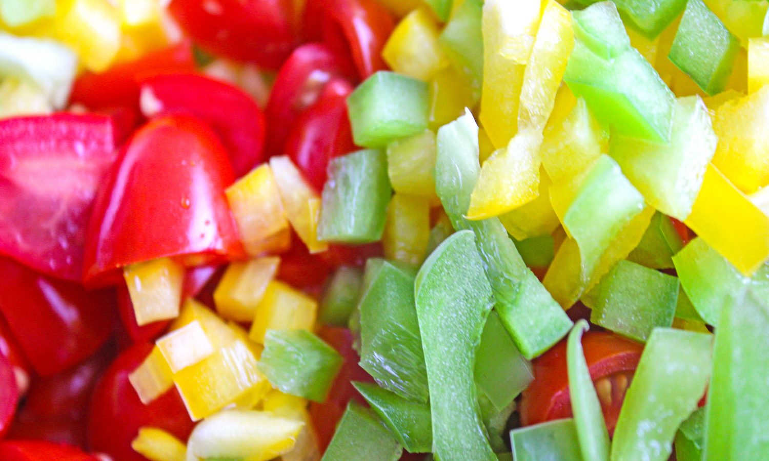 Multi-colored peppers chopped and diced