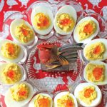 Deviled Eggs with Pepper Jelly Recipe with Rooster in Middle