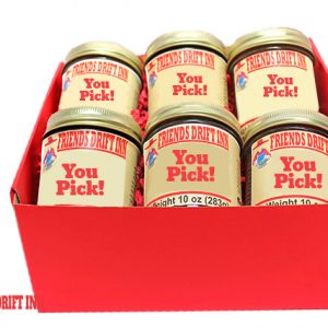 Red gift box with 6 Friends Drift Inn Jams - Labelled You Pick Your Assortment