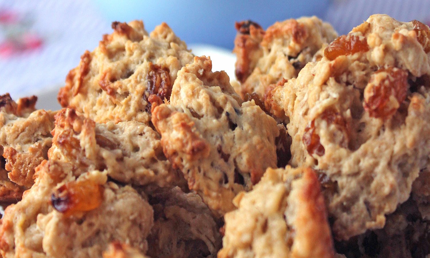 Plate of oatmeal raisin cookies ready for tea time